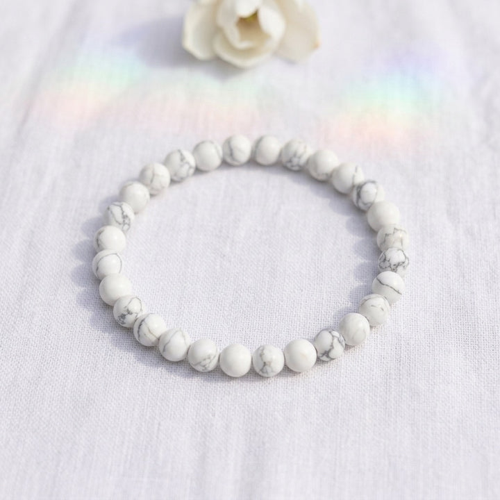 bracelet pierre naturelle howlite 6mm décor lin #bracelet-6mm-howlite