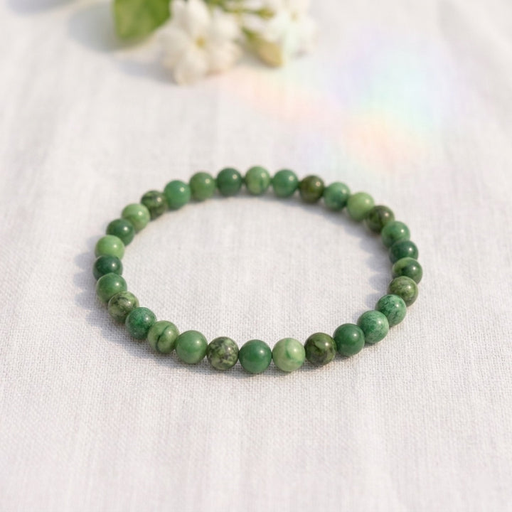 bracelet pierre naturelle jade africain 6mm décor lin #bracelet-6mm-jade-africain