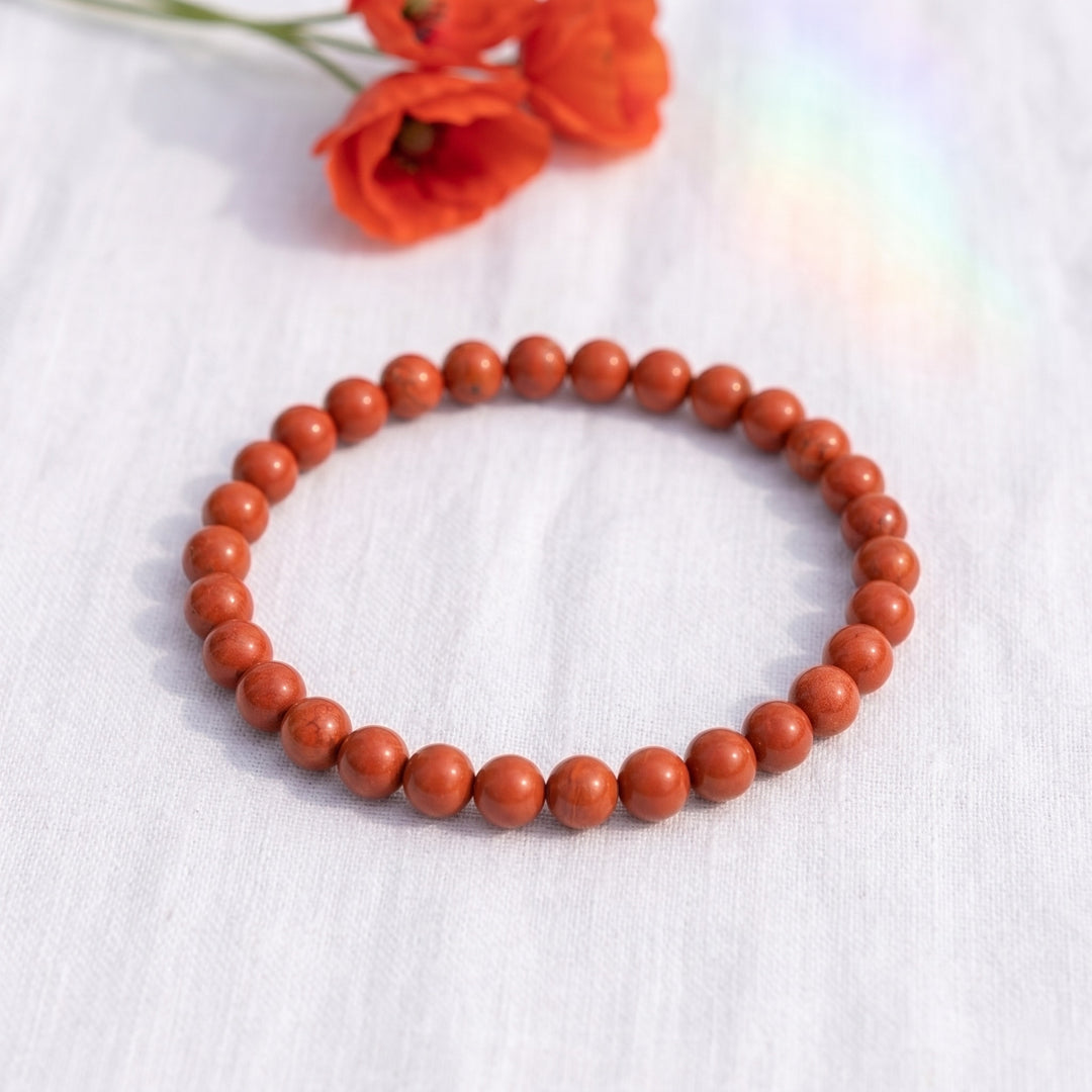 bracelet pierre naturelle jaspe rouge 6mm porté poignet #bracelet-6mm-jaspe-rouge