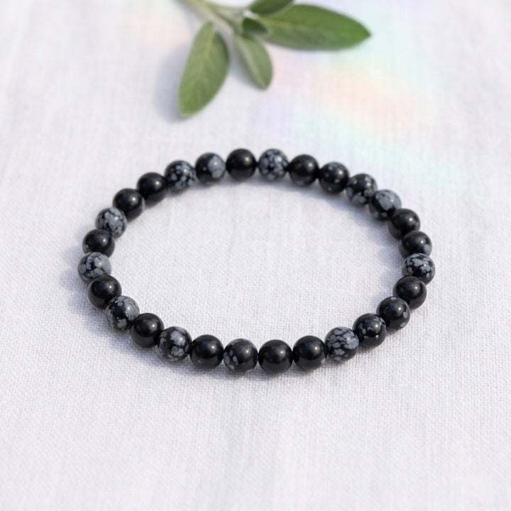 bracelet pierre naturelle obsidienne neige 6mm décor lin #bracelet-6mm-obsidienne-neige
