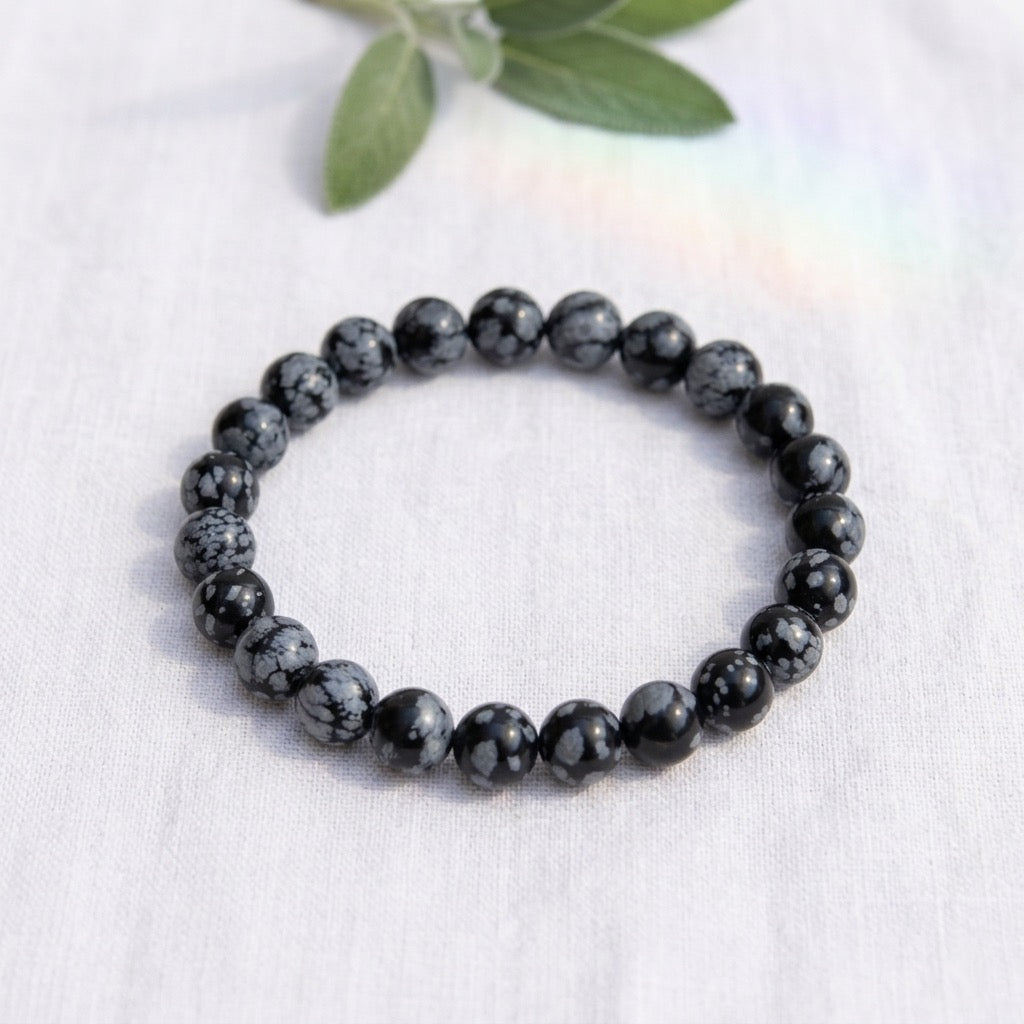 bracelet pierre naturelle obsidienne neige 8mm décor lin #bracelet-8mm-obsidienne-neige