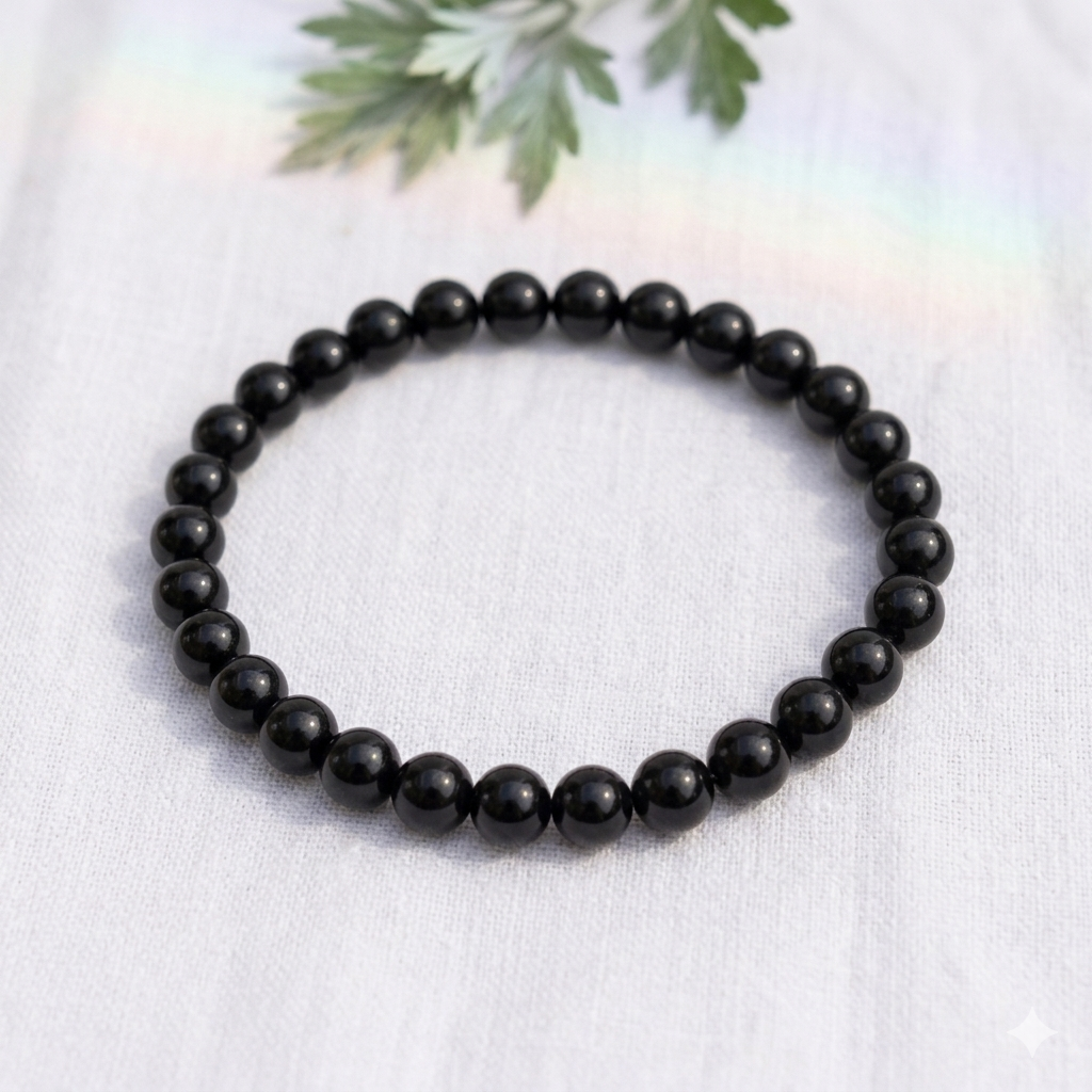 bracelet pierre naturelle obsidienne noire 6mm décor lin #bracelet-6mm-obsidienne-noire