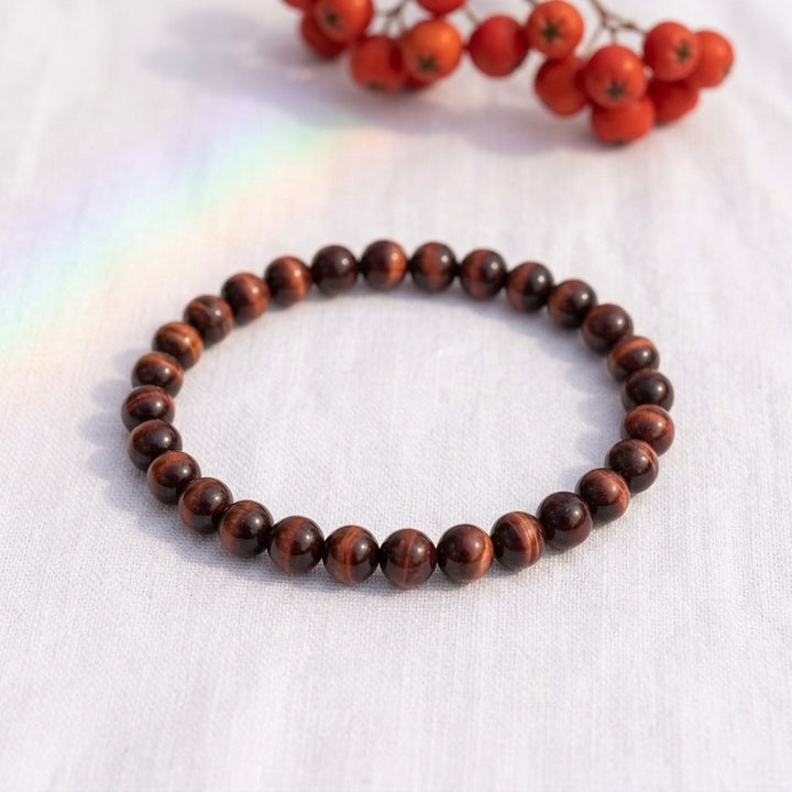 bracelet pierre naturelle oeil de taureau 6mm décor lin #bracelet-6mm-oeil-de-taureau