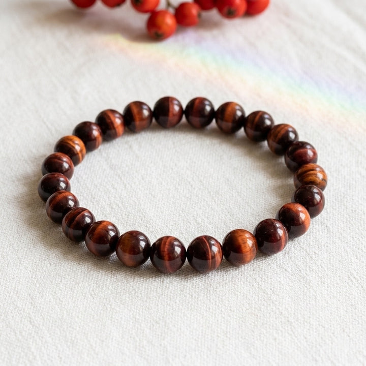 bracelet pierre naturelle oeil de taureau 8mm décor lin #bracelet-8mm-oeil-de-taureau