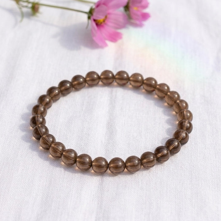 bracelet pierre naturelle quartz fumé 6mm décor lin #bracelet-6mm-quartz-fume