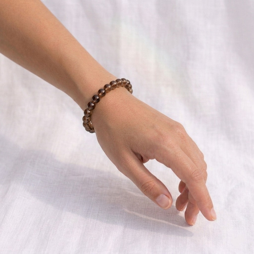 bracelet pierre naturelle quartz fumé 6mm porté poignet #bracelet-6mm-quartz-fume