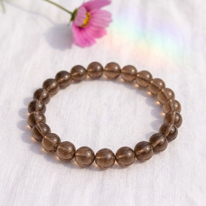 bracelet pierre naturelle quartz fumé 8mm décor lin #bracelet-8mm-quartz-fume