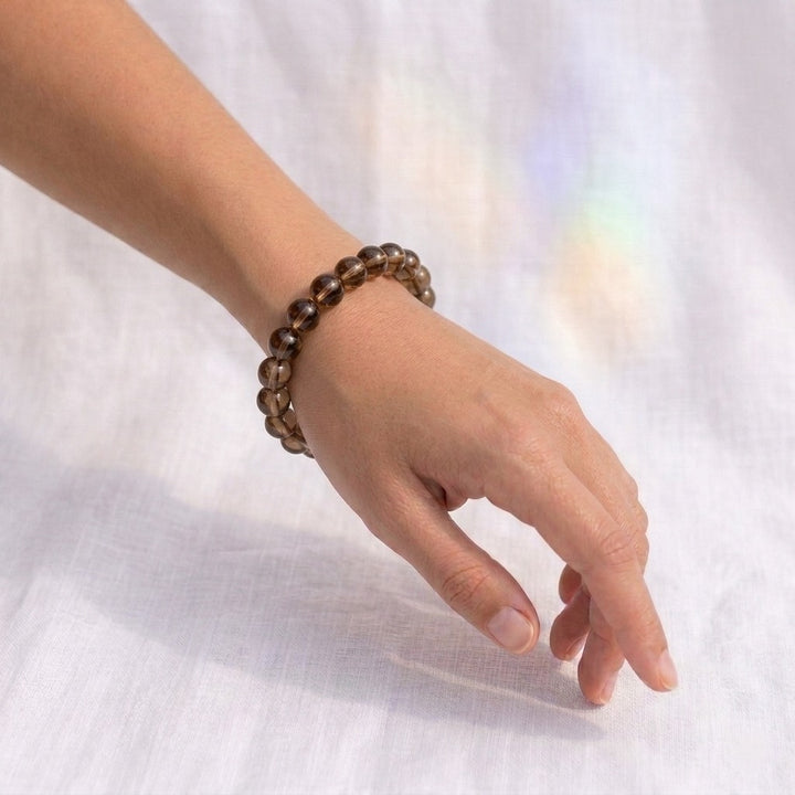 bracelet pierre naturelle quartz fumé 8mm porté poignet #bracelet-8mm-quartz-fume
