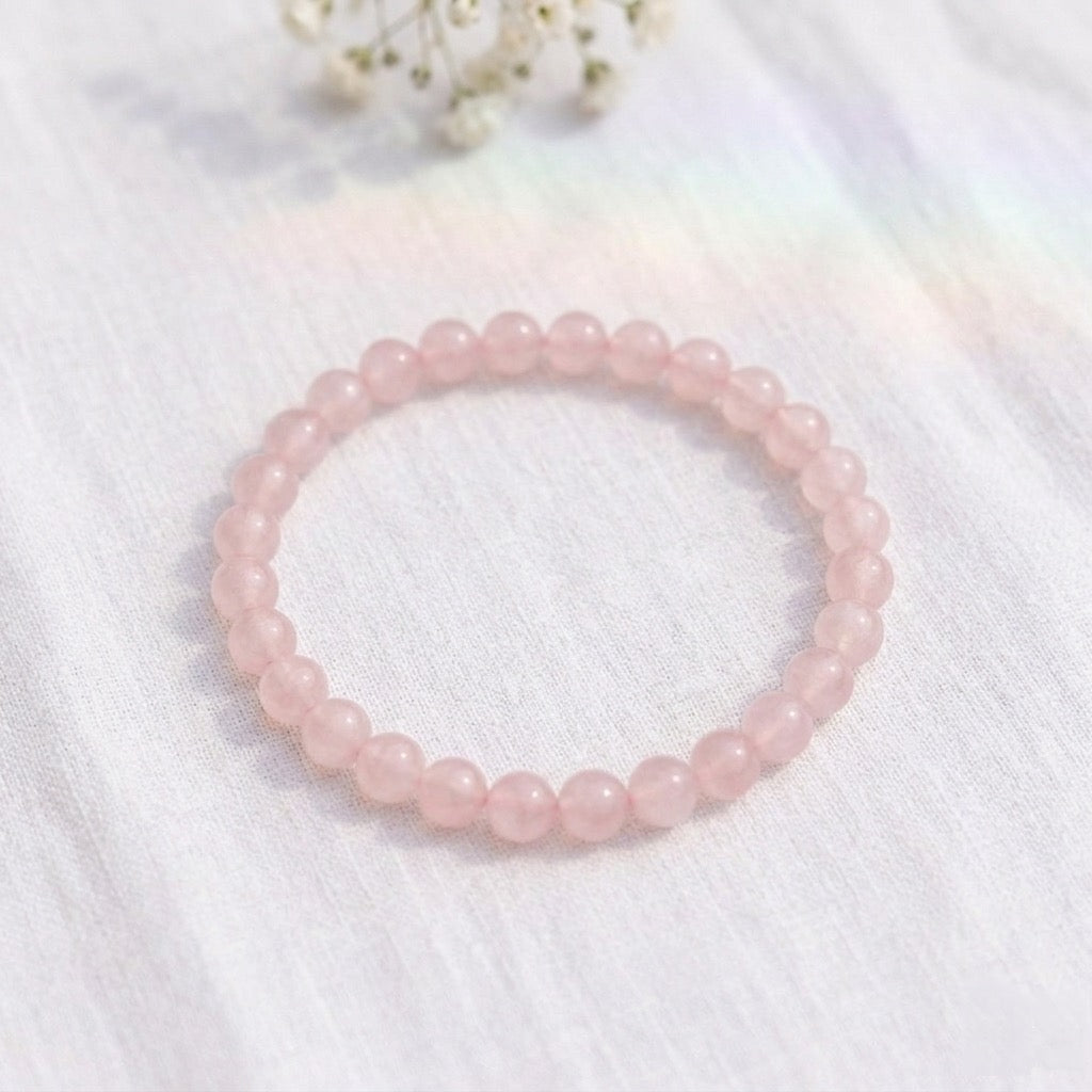 bracelet pierre naturelle quartz rose 6mm décor lin #bracelet-6mm-quartz-rose
