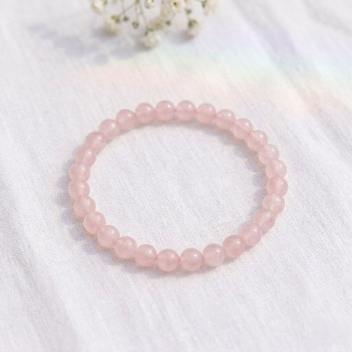 bracelet pierre naturelle quartz rose 6mm décor lin #bracelet-6mm-quartz-rose