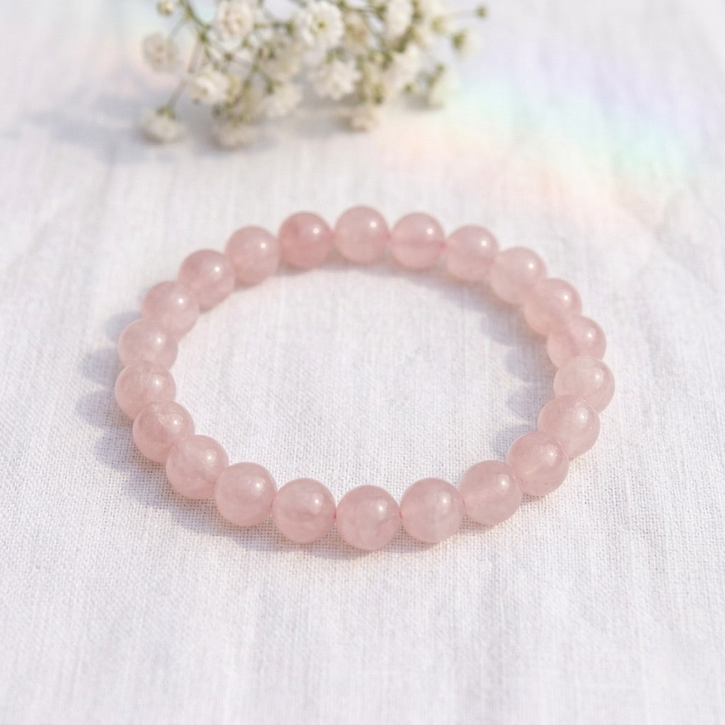 bracelet pierre naturelle quartz rose 8mm décor lin #bracelet-8mm-quartz-rose