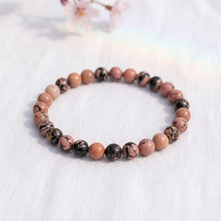 bracelet pierre naturelle rhodonite 6mm décor lin #bracelet-6mm-rhodonite