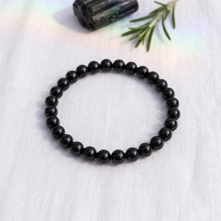 bracelet pierre naturelle tourmaline noire 6mm décor lin #bracelet-6mm-tourmaline-noire