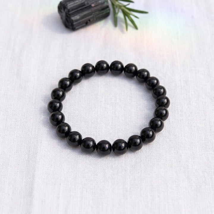 bracelet pierre naturelle tourmaline noire 8mm décor lin #bracelet-8mm-tourmaline-noire
