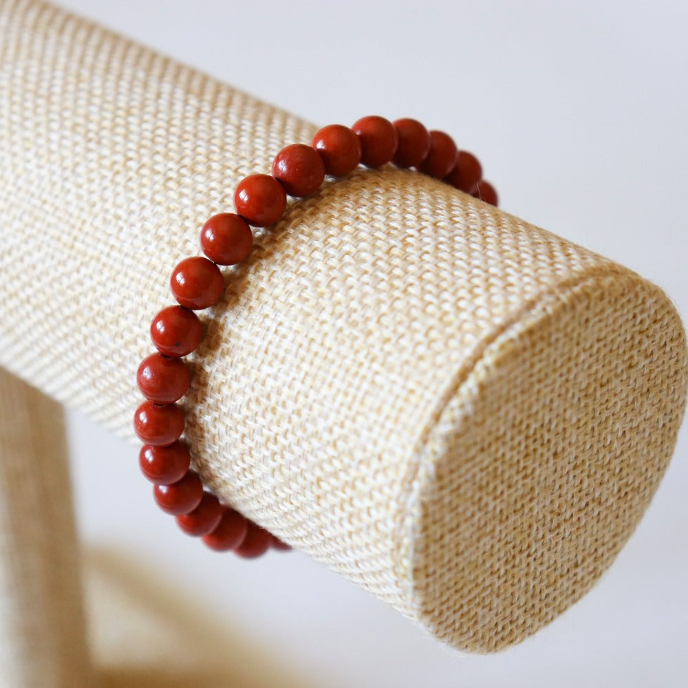 Bracelet Jaspe rouge naturel. Perles rondes 6mm