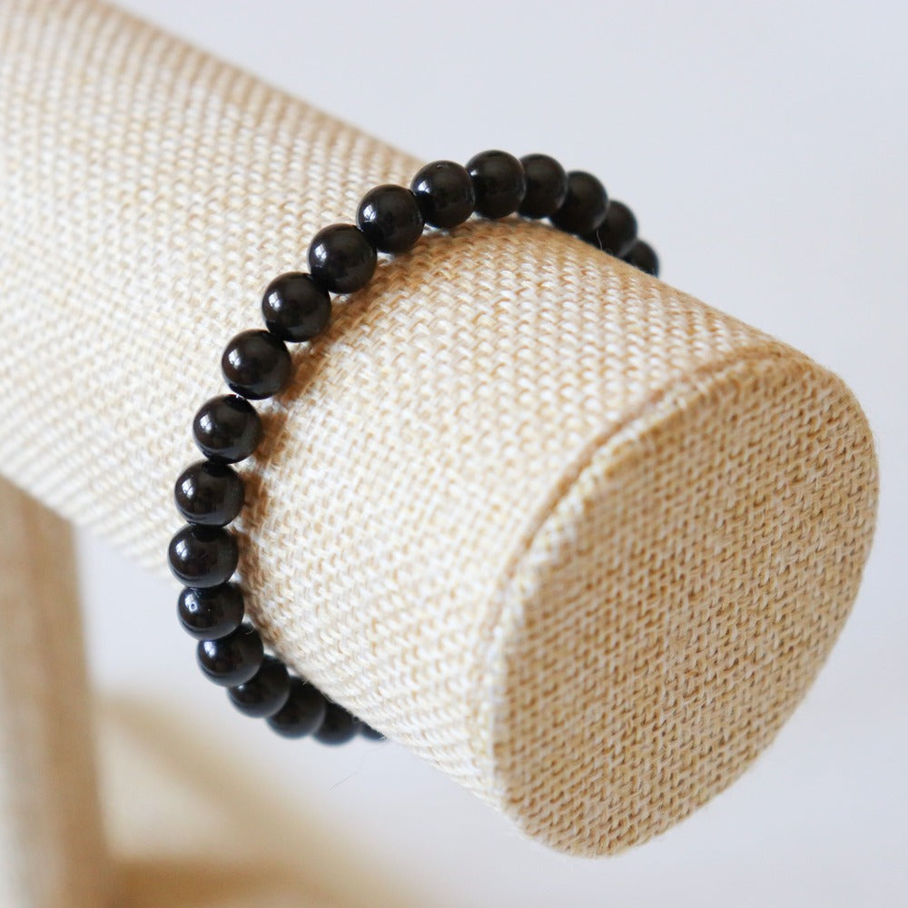 Bracelet Obsidienne Noire naturelle, perles rondes 6mm